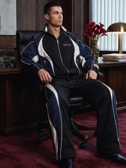 Close-up of Gucci x CR7 Cristiano Ronaldo Black And Blue Polyester Tracksuit