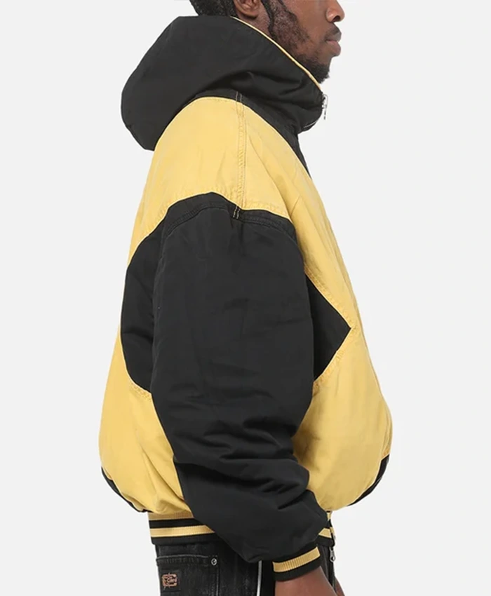 Close-up of Halloween 73 Studios x Marvel X-Men Yellow And Black Cotton Hooded Bomber Jacket