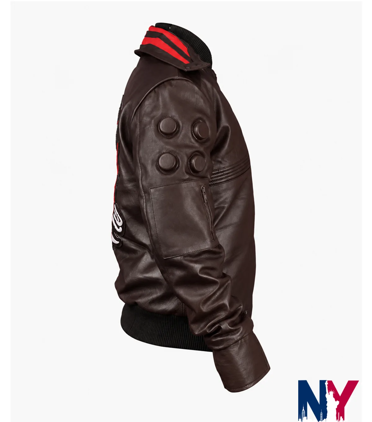 Close-up of Halloween Cyberpunk 2077 Samurai Cosplay Brown Leather Jacket Sale