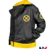 Close-up of Halloween X-Men 97 Rogue Cropped Black And Yellow Leather Cosplay Costume Jacket