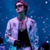Close-up of J-Hope BTS ARIRANG World Tour Chicago Distressed And Textured Leather Jacket