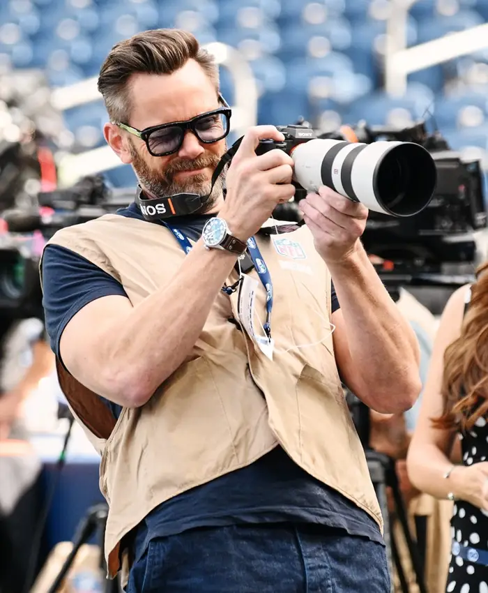 Close-up of Joel McHale 2026 NFL Season Kickoff Game NFL Media Brown Cotton Vest