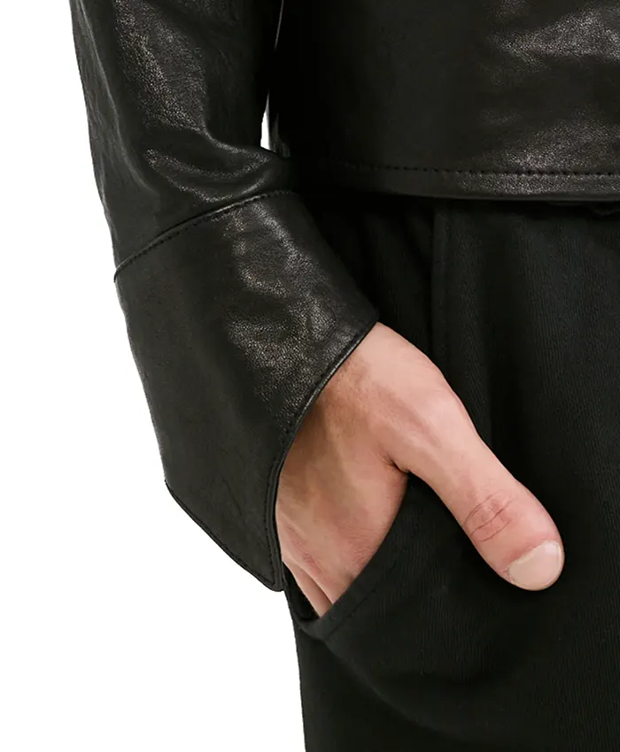 Close-up of Kai Cenat VIVET Debut New York Fashion Week 2026 Black Leather Oxford Jacket