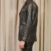Close-up of Kai Cenat VIVET Debut New York Fashion Week 2026 Distressed Double-Breasted Leather Blazer