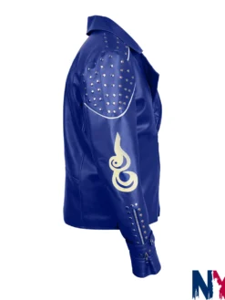 Close-up of King Ben Movie Descendants 2 Mitchell Hope Blue Biker Leather Jacket