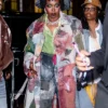 Close-up of Lauryn Hill Kai Cenat Vivet Fashion Show 2026 Café De La Jacquard Multicolor Cotton Overcoat