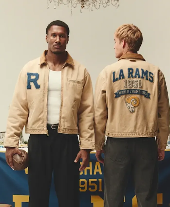 Close-up of Los Angeles Rams x Elwood 1951 World Championship 75th Anniversary Brown Cotton Jacket