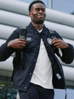 Close-up of Manchester City UEFA Champions League CP Company Black Polyester Track Jacket
