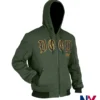 Close-up of Marvel Doctor Doom Army Green Doomstadt Latveria Hooded Jacket