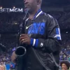 Close-up of Mike Phillips NFL Team Detroit Lions Black Satin Varsity Jacket Sale