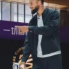 Close-up of NBA Golden State Warriors Stephen Curry China Tour Beijing 2026 Grey Cotton Jacket