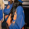Close-up of NBA New York Knicks NBC Saturday Night Live Season 52 KATSEYE Polyester Blue Track Jacket