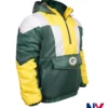 Close-up of NFL Green Bay Packers Charger Green Polyester Half-Zip Pullover Hooded Jacket