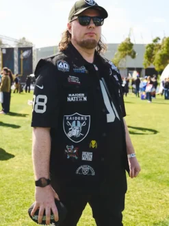 Close-up of NFL Las Vegas Raiders Halloween Customized Black Patches Cotton Battle Vest
