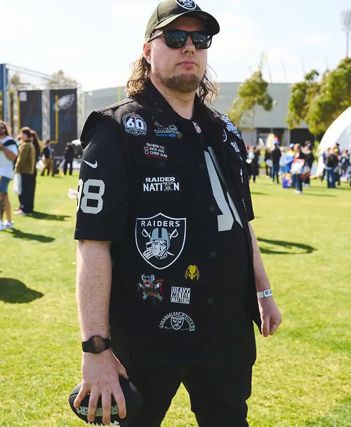 Close-up of NFL Las Vegas Raiders Halloween Customized Black Patches Cotton Battle Vest