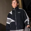 Close-up of NFL New York Giants Jaxson Dart NAHMIAS MVP Black Nylon Bomber Track Jacket