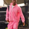 Close-up of NFL Philadelphia Eagles Pink Vibrant Polyester Windbreaker Track Jacket Sale