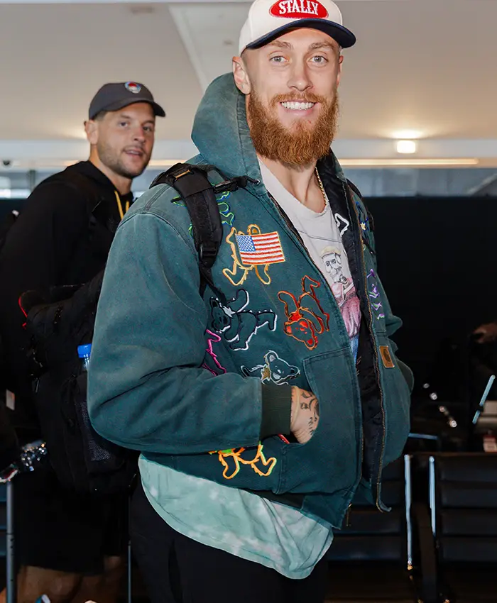 Close-up of NFL San Francisco 49ers George Kittle Green Arrival Fleece Full-Zip Hoodie