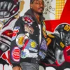 Close-up of NFL Washington Commanders Stefon Diggs Arrival NBA Multi-Team Black Wool Bomber Jacket