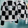 Close-up of Off-White 10x10 SS27 Milan Fashion Week Fuzzy BACK Checkerboard Fleece Jacket