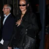 Close-up of Rihanna Leaving Business Dinner Paris 2026 Thursday Night Black Cotton Jacket