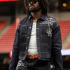 Close-up of Shemar Stewart Cleveland Browns Boredom Kills Spider Type Dark Denim Rivet Jacket