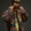 Close-up of TK Lee Series The Brothers Sun 2024 Joon Lee Floral Print Satin Zip-Up Jacket