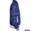 Close-up of TV-Series Bait Season 01 Shah Latif Riz Ahmed Blue Leather Varsity Jacket