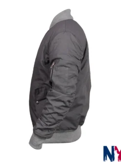 Close-up of The Batman 2022 Bruce Wayne Drifter Bomber Cotton Grey Jacket