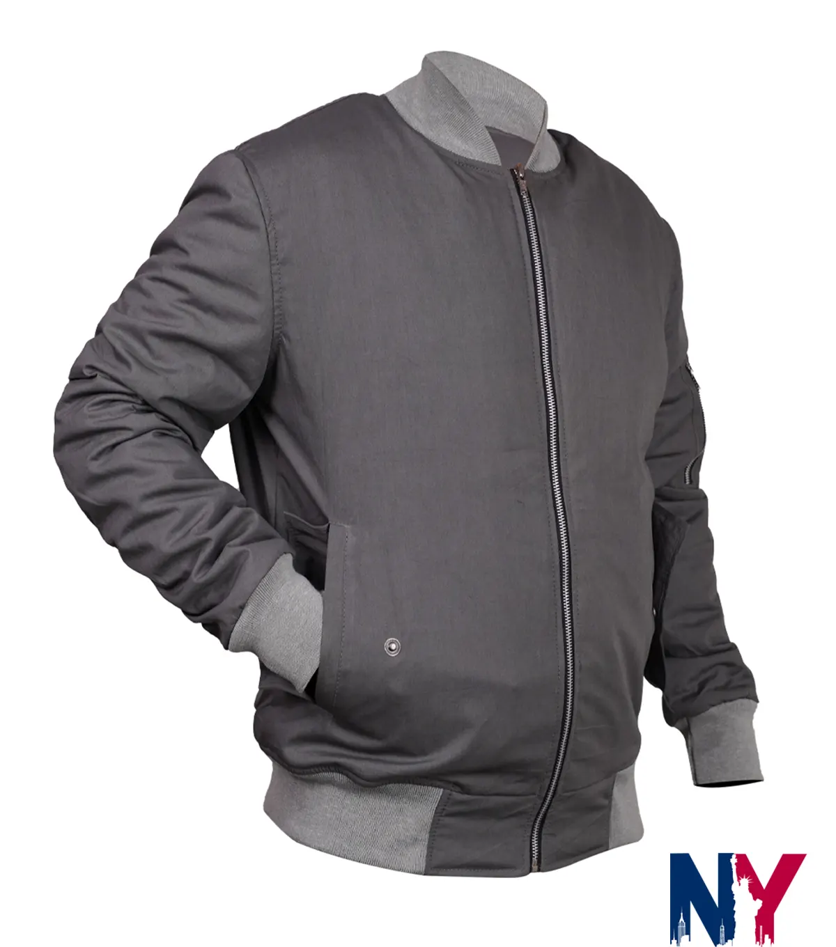 Close-up of The Batman 2022 Bruce Wayne Drifter Cotton Grey Bomber Jacket