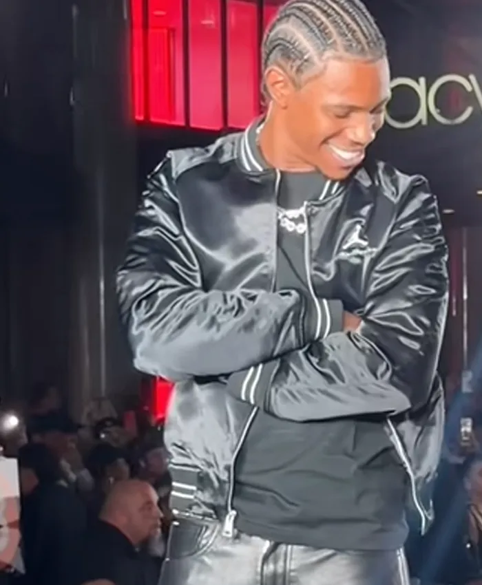 Close-up of The Jordan A-Boogie Wit Da Hoodie Macys Rookie Kids Show Black Satin Varsity Jacket