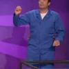 Close-up of The Tonight Show Starring Jimmy Fallon Digger 2026 Film Blue Cotton Jumpsuit