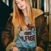 Close-up of Tommy Hilfiger Gigi Hadid Shearling Leather Natural Cognac Aviator Jacket