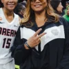 Close-up of WNBA Season 30 ATL vs. NYL Queen Latifah Black And White Polyester Tracksuit