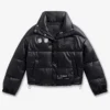 Close-up of Women's NFL Philadelphia Eagles Off Season Black PU Leather Puffer Jacket