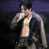 Close-up of of Jungkook BTS ARIRANG World Tour Los Angeles Black Cotton Workwear Jacket