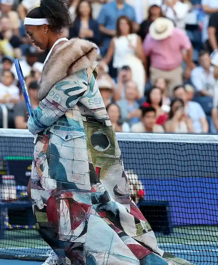 Close view of 2026 US Open Tennis Championships Naomi Osaka Custom KidSuper Cotton Trench Coat