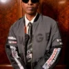 Close view of AWGE Spring-Summer 2027 Paris Fashion Week A$AP Rocky Black Satin Bomber Jacket