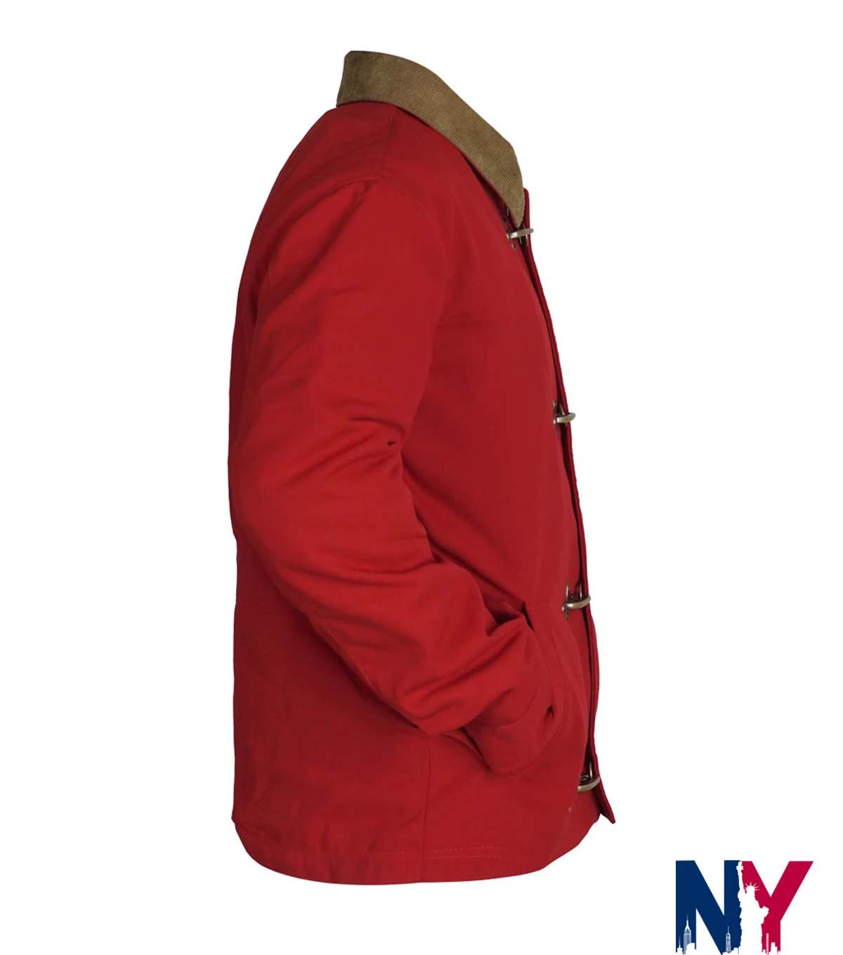 Close view of Abercrombie Canvas Fireman Clasp Corduroy Collar Red Cotton Jacket Sale