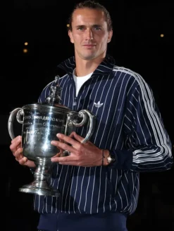 Close view of Alexander Zverev Men’s Singles Final 2026 Winner Firebird Pinstripes Adidas Track Top Jacket