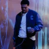 Close view of American Football Team Chicago Bears Caleb Williams Tunnel Black Wool Leather Varsity Jacket