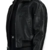 Close view of Avirex Fall Winter 2026 Cropped Studded Icon Black Leather Bomber Jacket