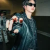 Close view of BTS ARIRANG World Tour Los Angeles Kim Seok-jin Black Leather Jacket