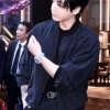 Close view of BTS Jungkook 2026 Hublot Event Black Polyester Bomber Jacket Sale