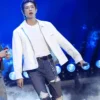 Close view of BTS Kim Namjoon RM 2026 Las Vegas iHeartRadio Music Festival White Cotton Jacket
