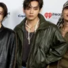 Close view of BTS Kim Taehyung V Las Vegas iHeartRadio Music Festival 2026 Green Leather Jacket