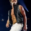 Close view of Benson Boone 2026 Las Vegas iHeartRadio Music Festival Black Leather Vest