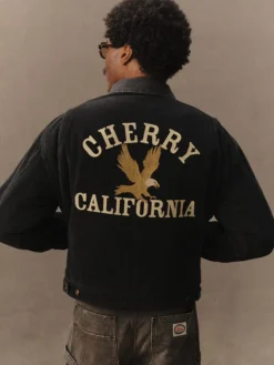 Close view of Cherry Los Angeles CHERRY CALIFORNIA Black Charcoal Corduroy Zip-Up Work Jacket