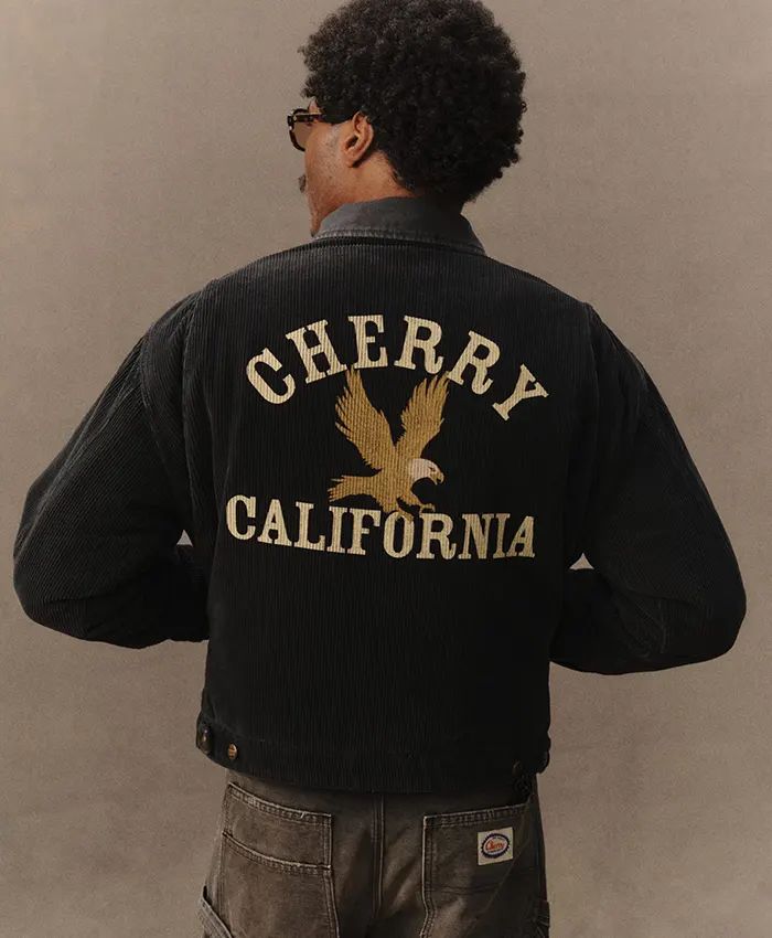 Close view of Cherry Los Angeles CHERRY CALIFORNIA Black Charcoal Corduroy Zip-Up Work Jacket