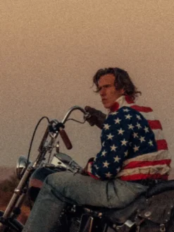 Close view of Cherry Los Angeles Motorcycle American Flag Polyester Track Jacket Sale